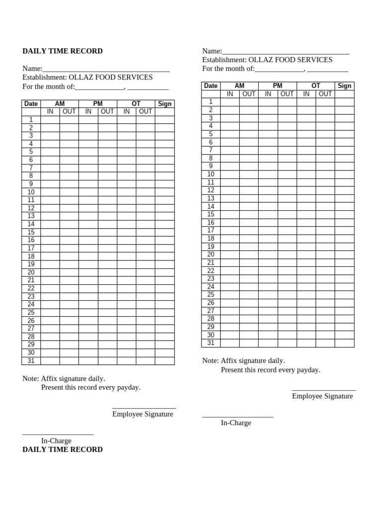 Daily Time Record | PDF