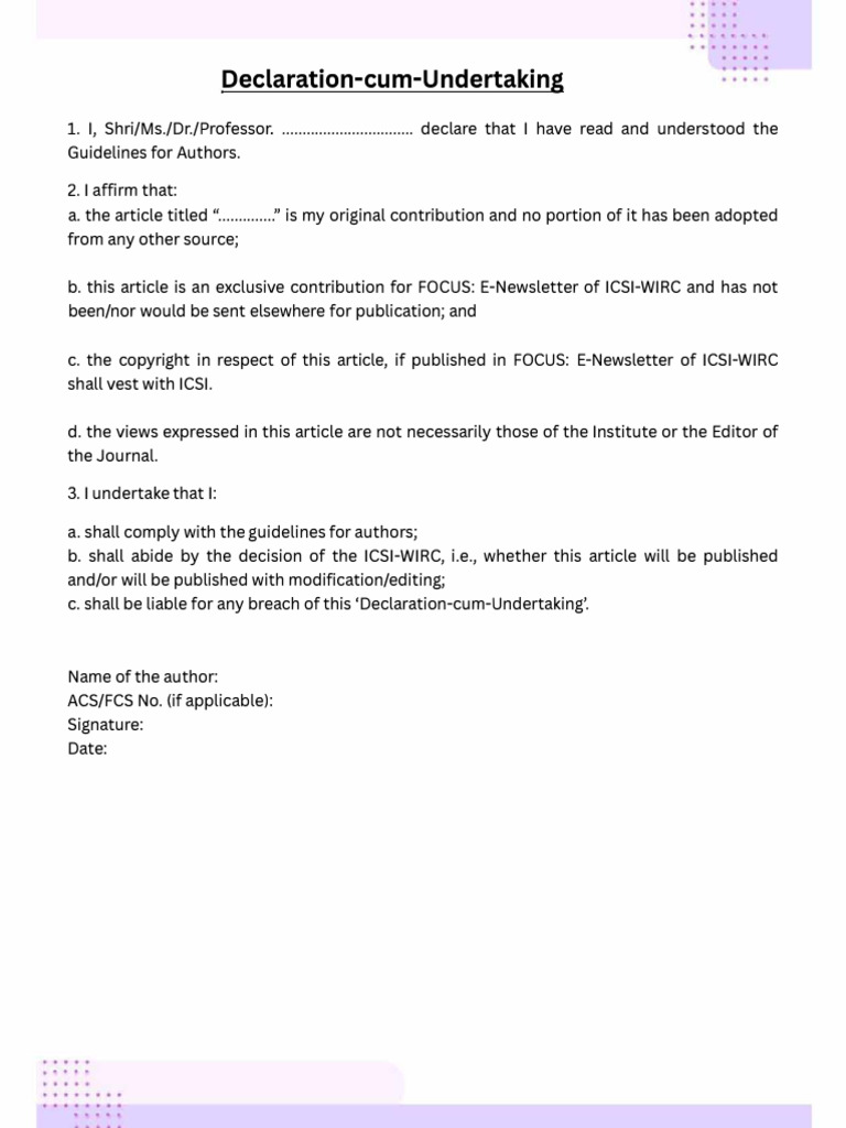 Declaration Cum Undertaking | PDF