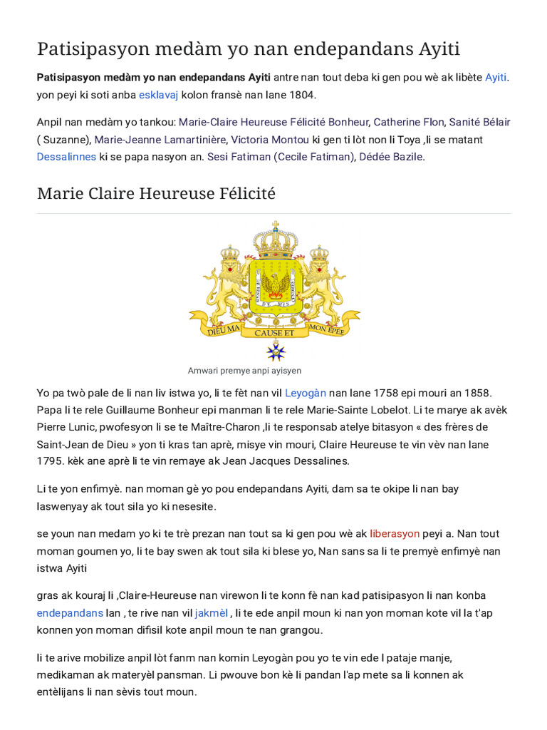Patisipasyon Medàm Yo Nan Endepandans Ayiti — Wikipedya | PDF