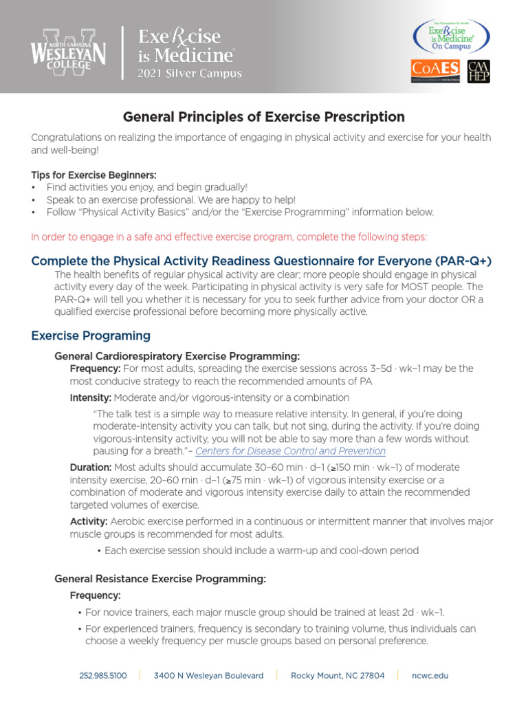 General Principles of Exercise Prescription | PDF | Strength Training ...