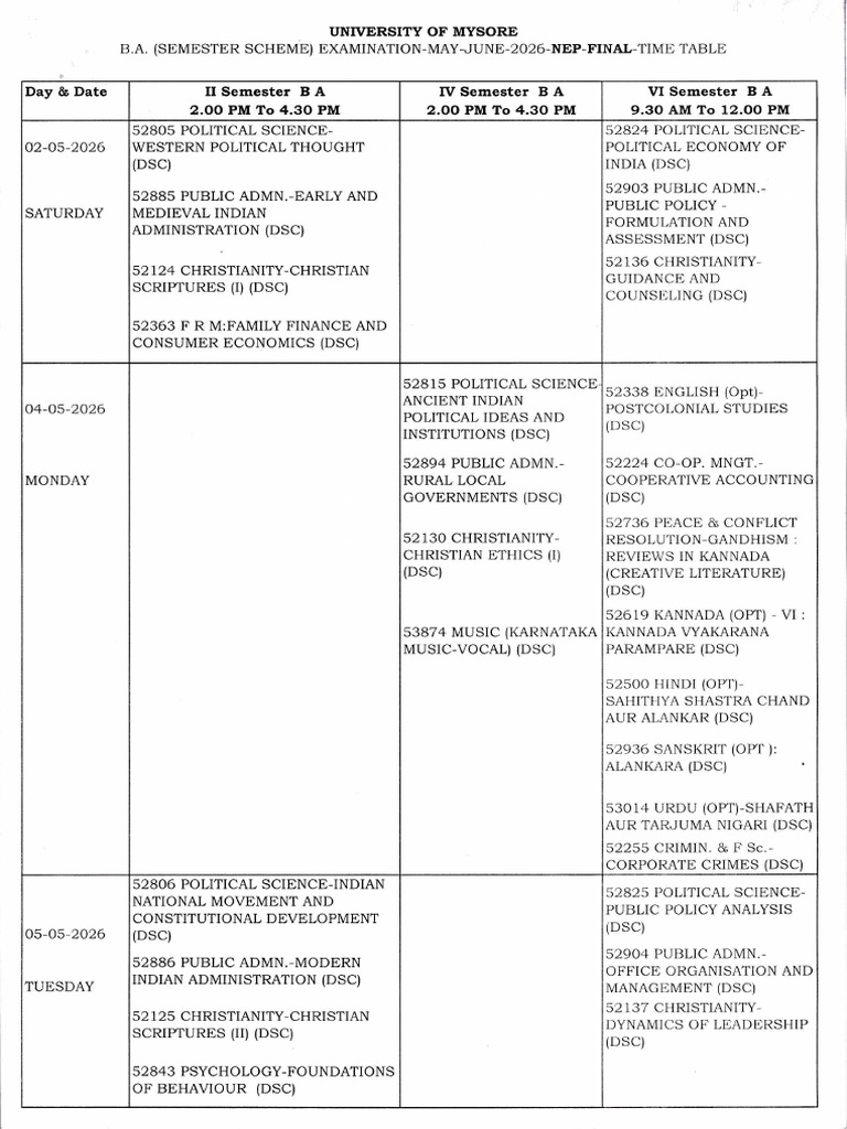 NEP Final Time Table Even Sem 2025-26-20260418_0001 | PDF