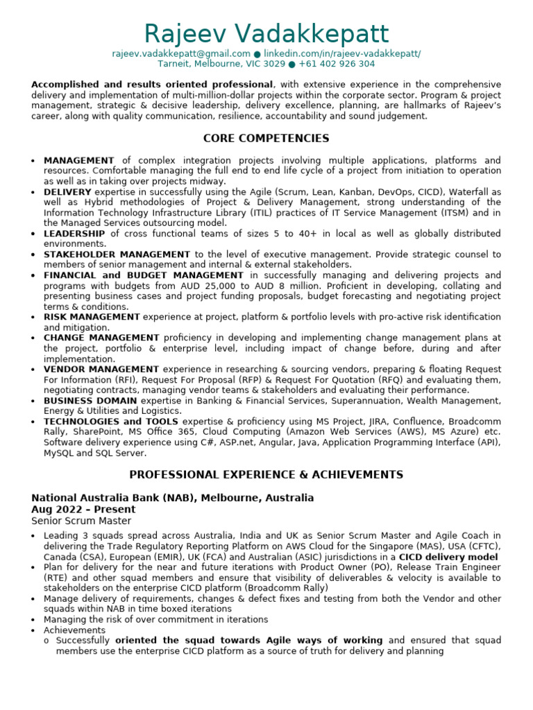 RajeevVadakkepatt Resume | PDF | Agile Software Development | Business