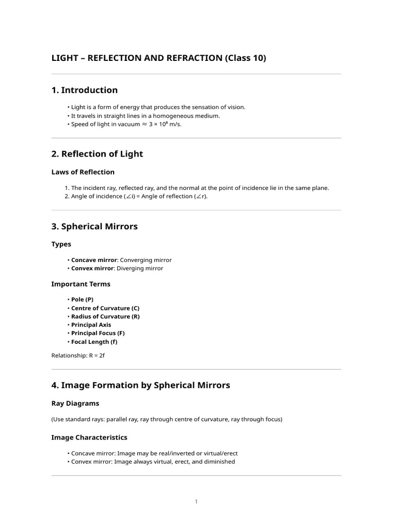 Class 10 Physics – Light_ Reflection & Refraction (Complete Theory ...