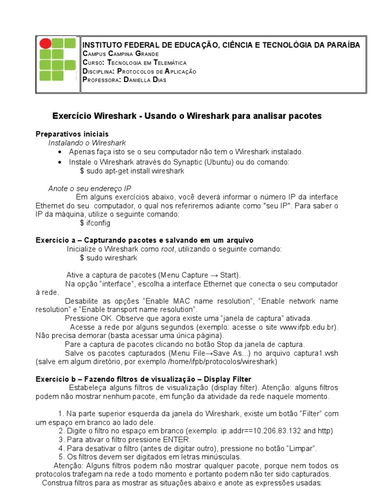 Análise de Pacotes com Wireshark | PDF | Protocolo de transferência de ...