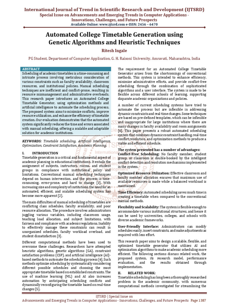 Automated College Timetable Generation using Genetic Algorithms and ...