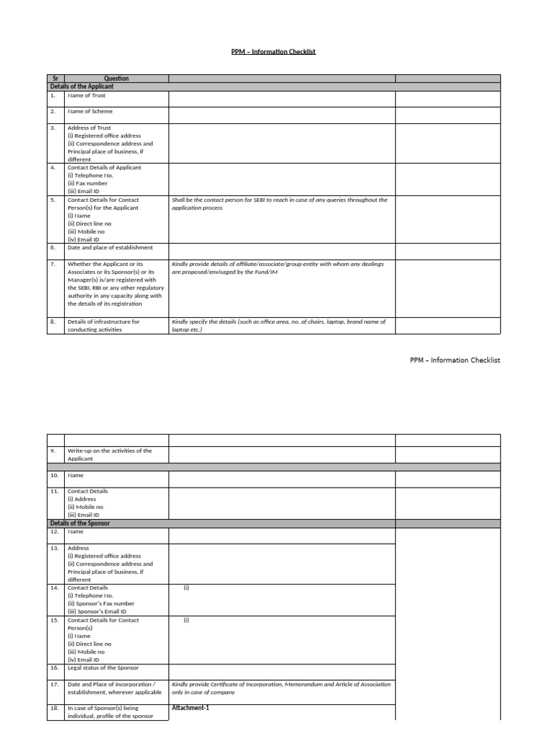 PPM - Information Checklist (1) | PDF | Private Equity | Investing