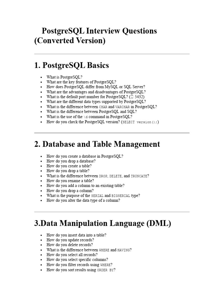 Presql Interview | PDF | Postgre Sql | Databases
