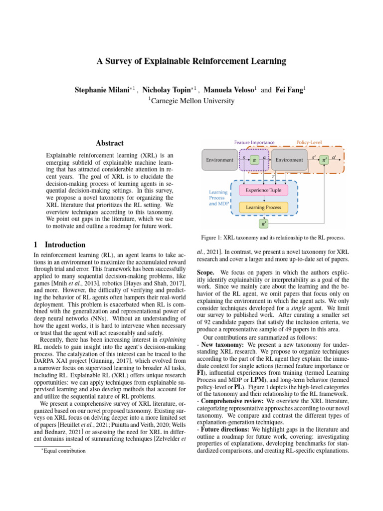 A Survey of Explainable Reinforcement Learning | PDF | Machine Learning ...
