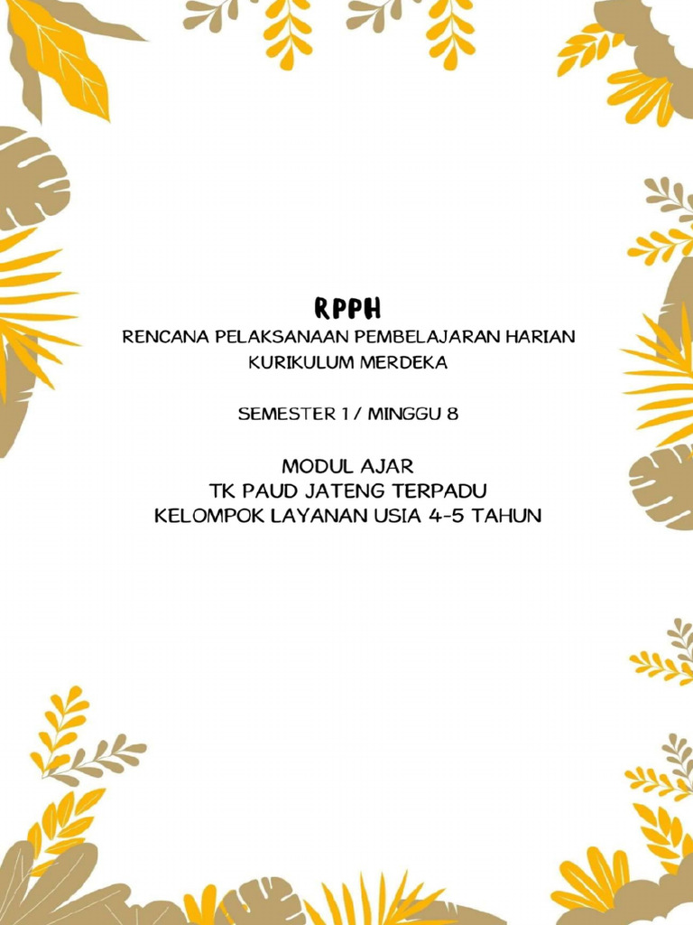 Modul Ajar RPPH TK a 4 5 Tahun Kurmer Smt1 Minggu 8 | PDF