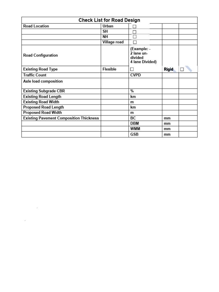 Check List for Road Design | PDF
