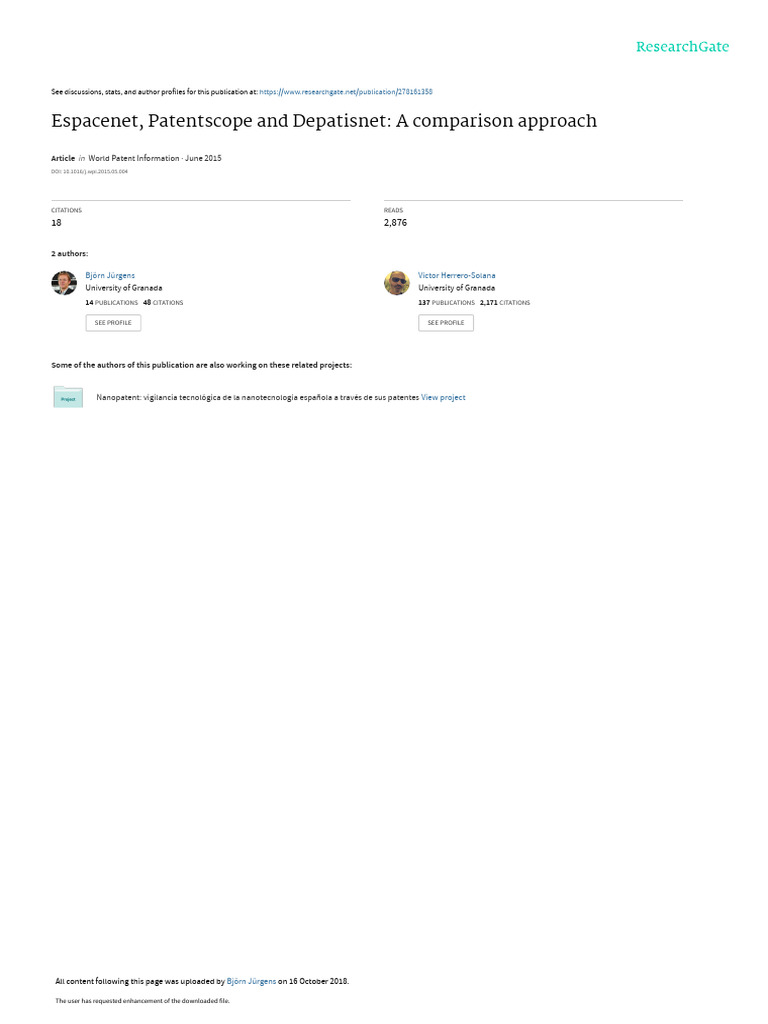 Espacenet Patentscope and Depatisnet Comparison Approach | PDF ...
