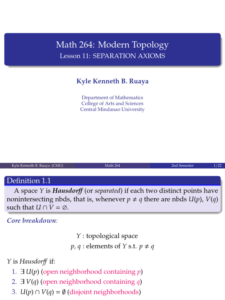 Lesson 11 (Separation Axioms 2 - Hausdorff Spaces) | PDF | Empty Set ...