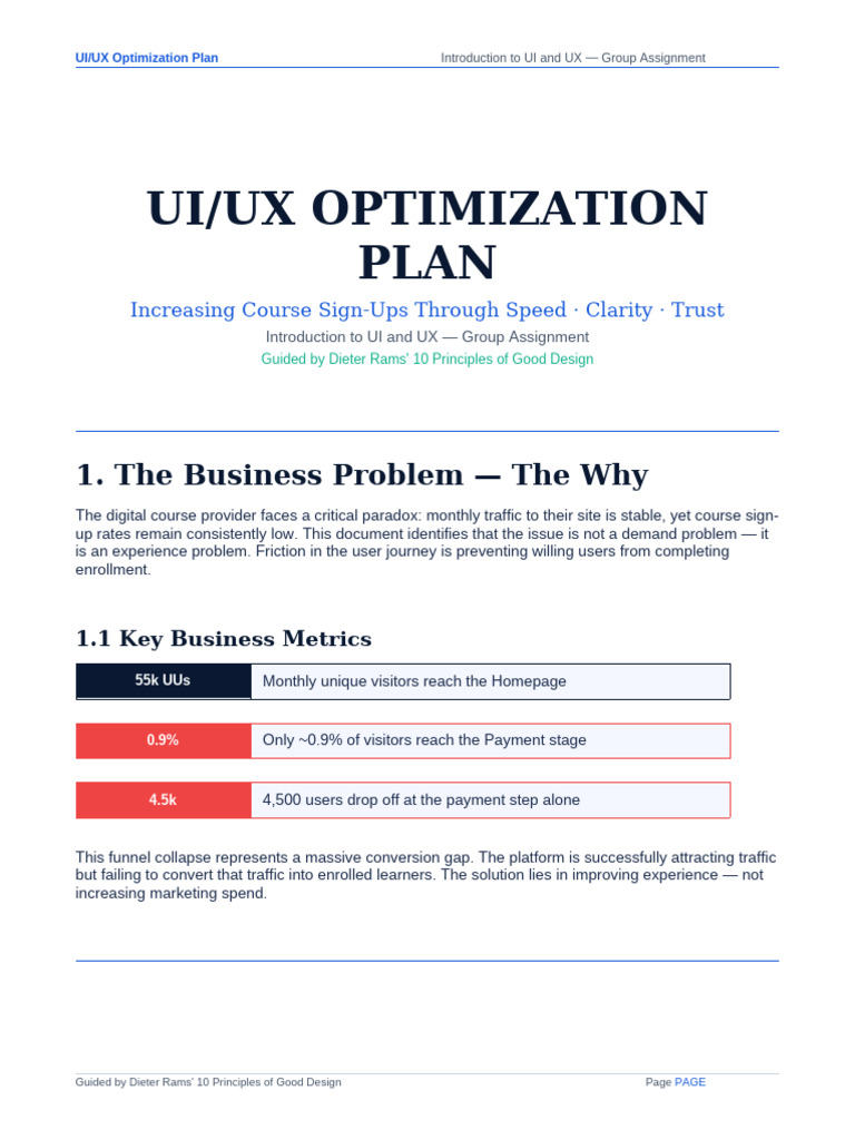 u Iux Op Tim Ization Plan | PDF | Performance Indicator | User Experience