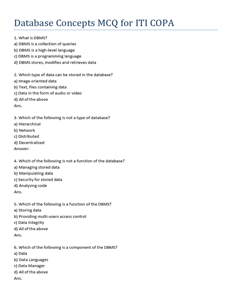 DBMS Exit Tutorial Questions edited | PDF | Databases | Relational Model