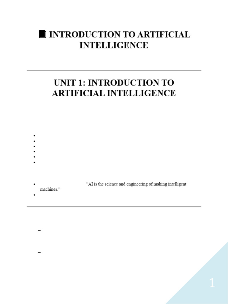 INTRODUCTION TO ARTIFICIAL INTELLIGENCE Full Lecture Chap 1-4 | PDF ...