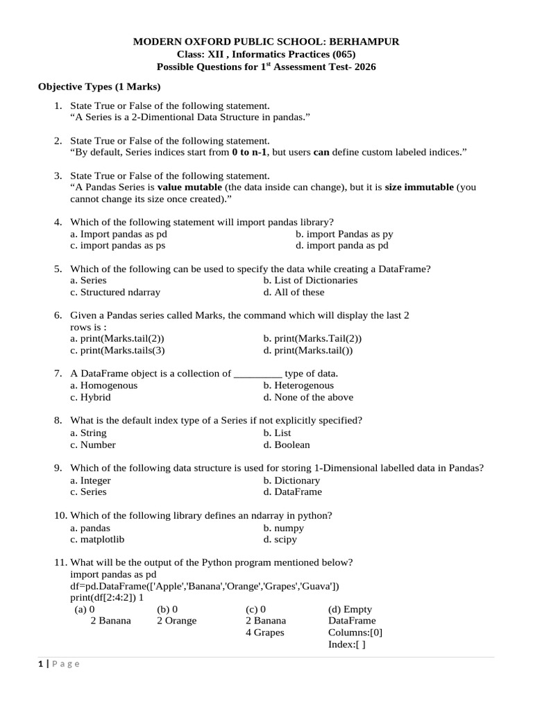 Informatics Practices_Possible Questions | PDF | Computer Programming ...