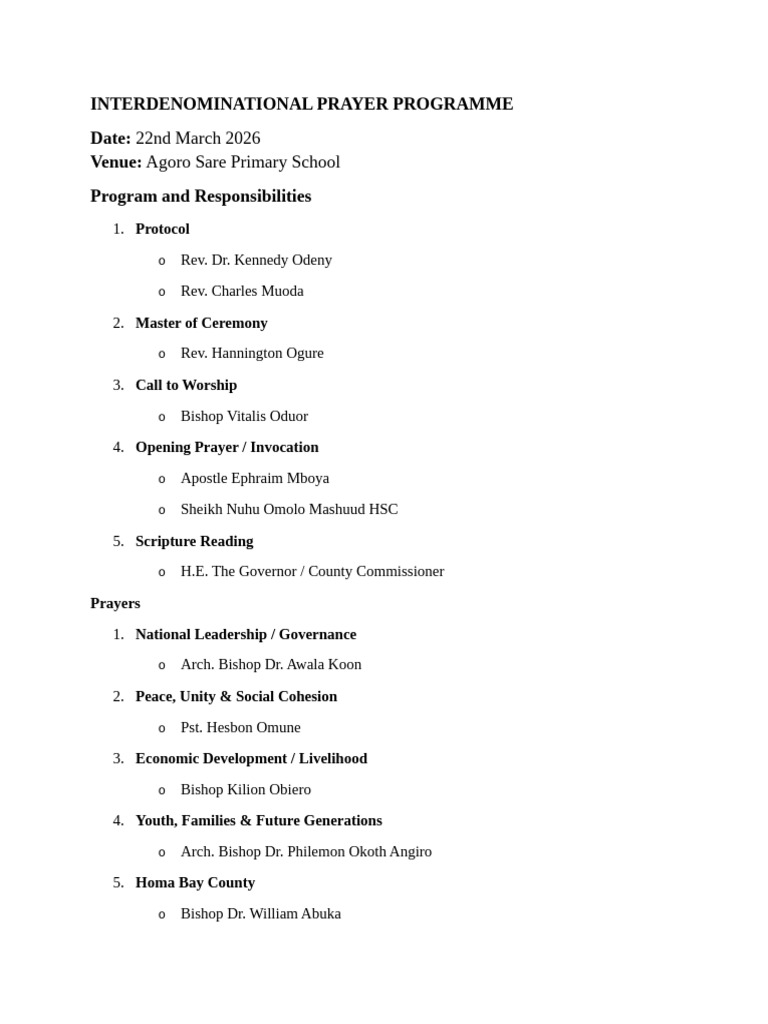 Interdenominational Prayer Programme | PDF