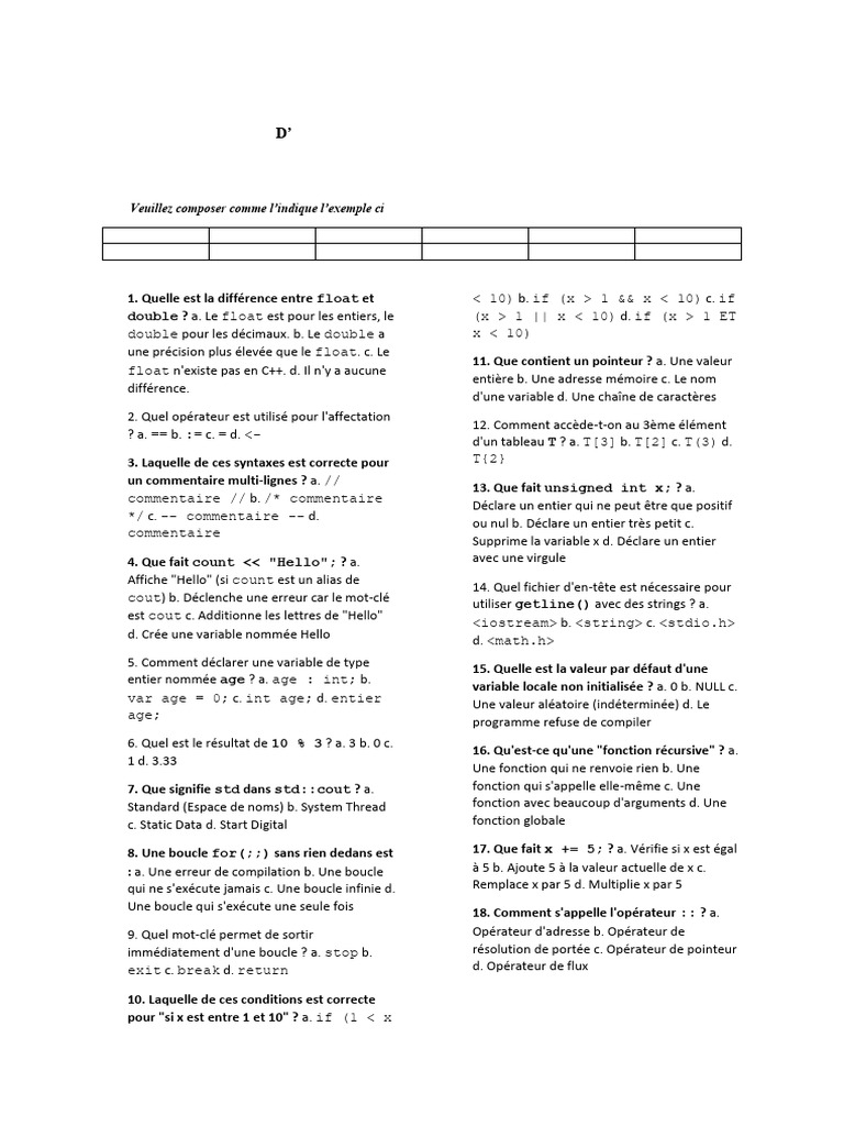 SESSION NORMALE EN PROGRAMMATION CPP 2025 New | PDF | Structure de ...