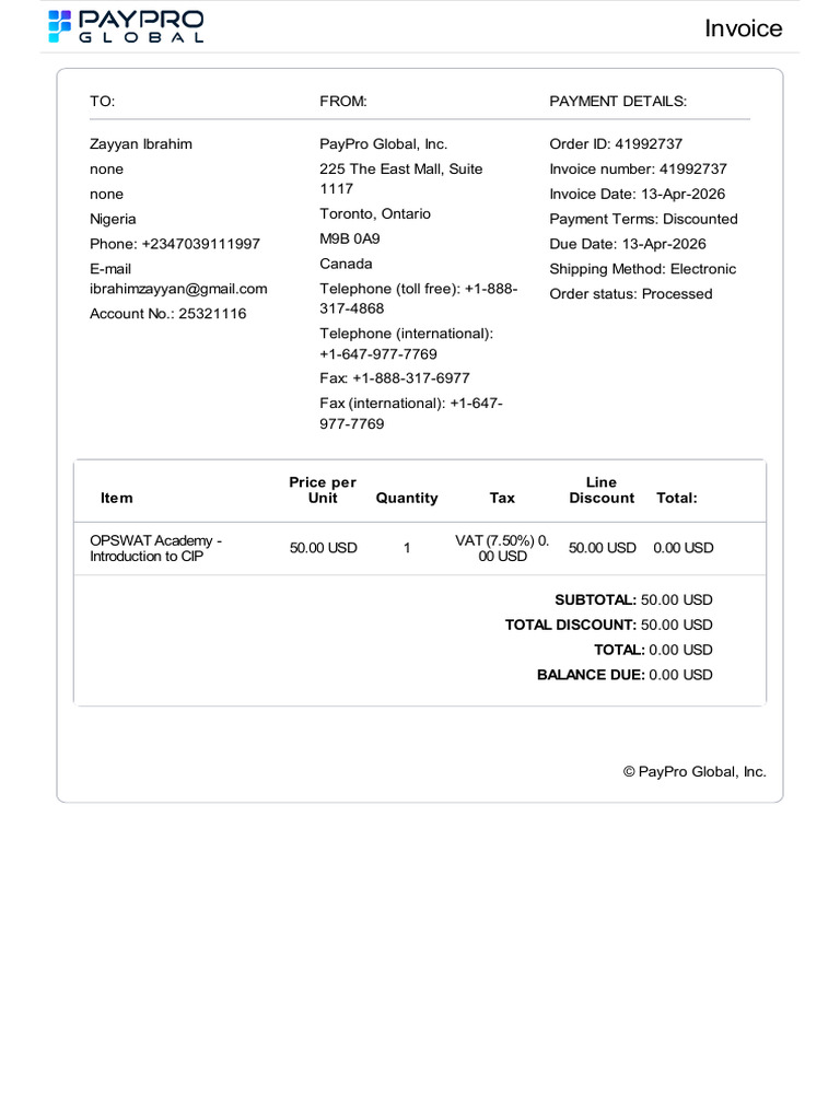PayPro Global Invoice 41992737 (2026-Apr-13) | PDF