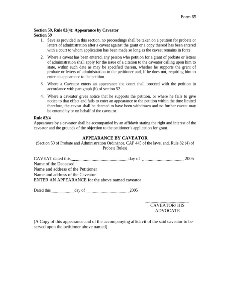 Section 59 Appearance by Caveator | PDF