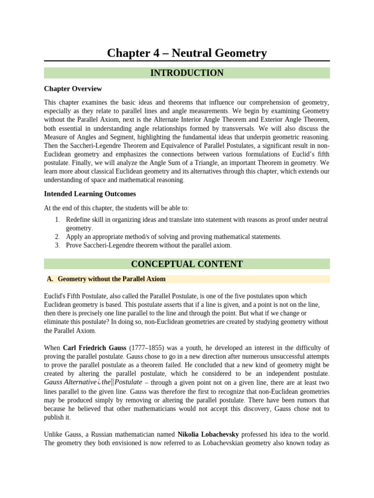 Neutral Geometry and Spherical Geometry April 1, 2026 | PDF | Line ...