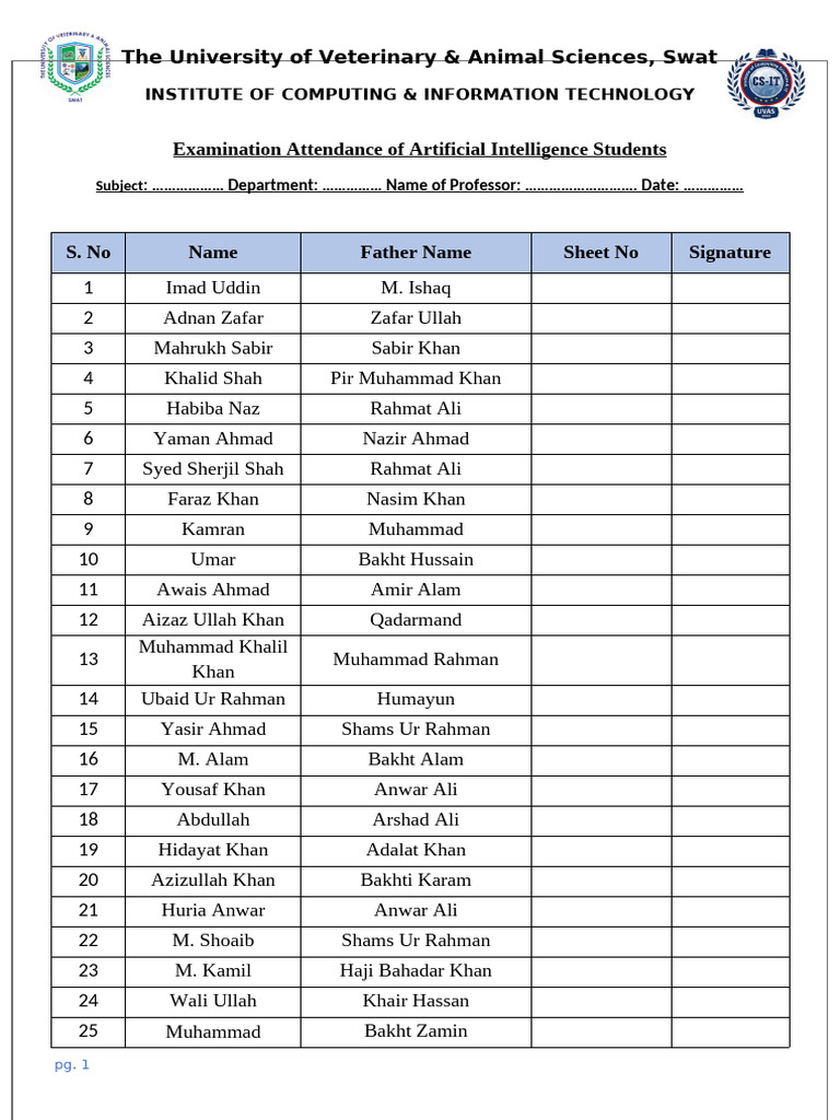 Examination Attendance of Artificial Intelligence Students | PDF