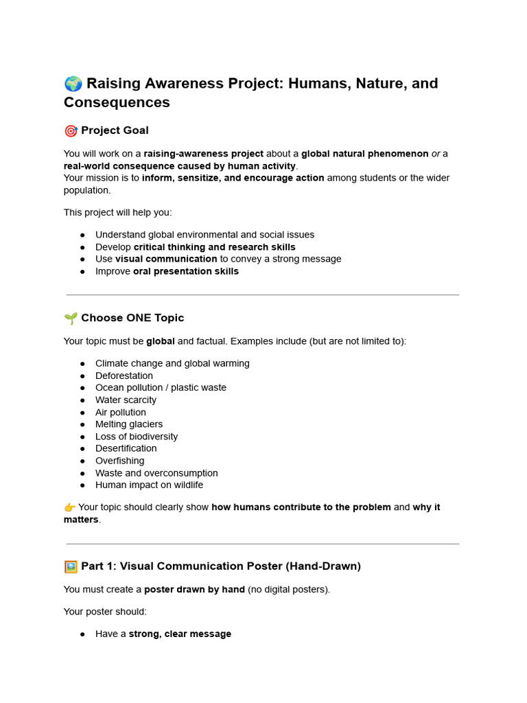 ? Raising Awareness Project_ Humans, Nature, And Consequences | PDF ...