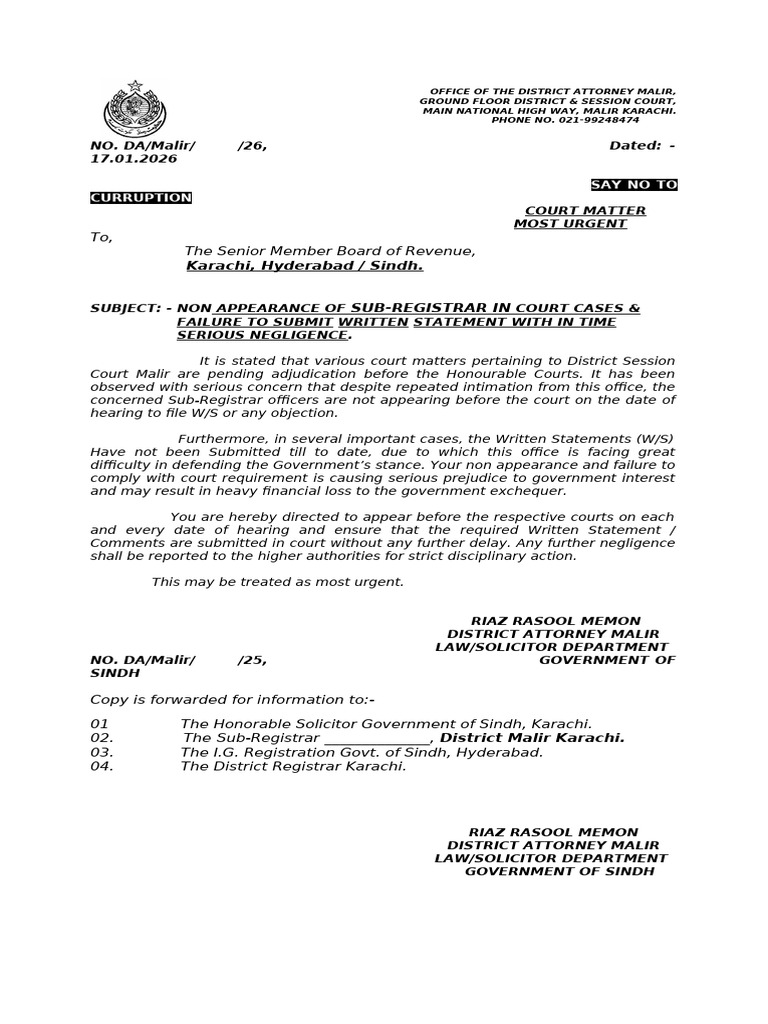 Sub-Registrar Notice Letter | PDF | Common Law | Justice