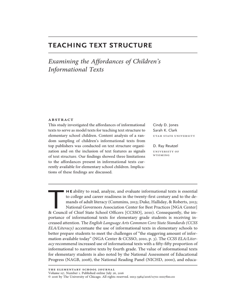 2016-Teaching Text Structure | PDF | Reading Comprehension | Literacy