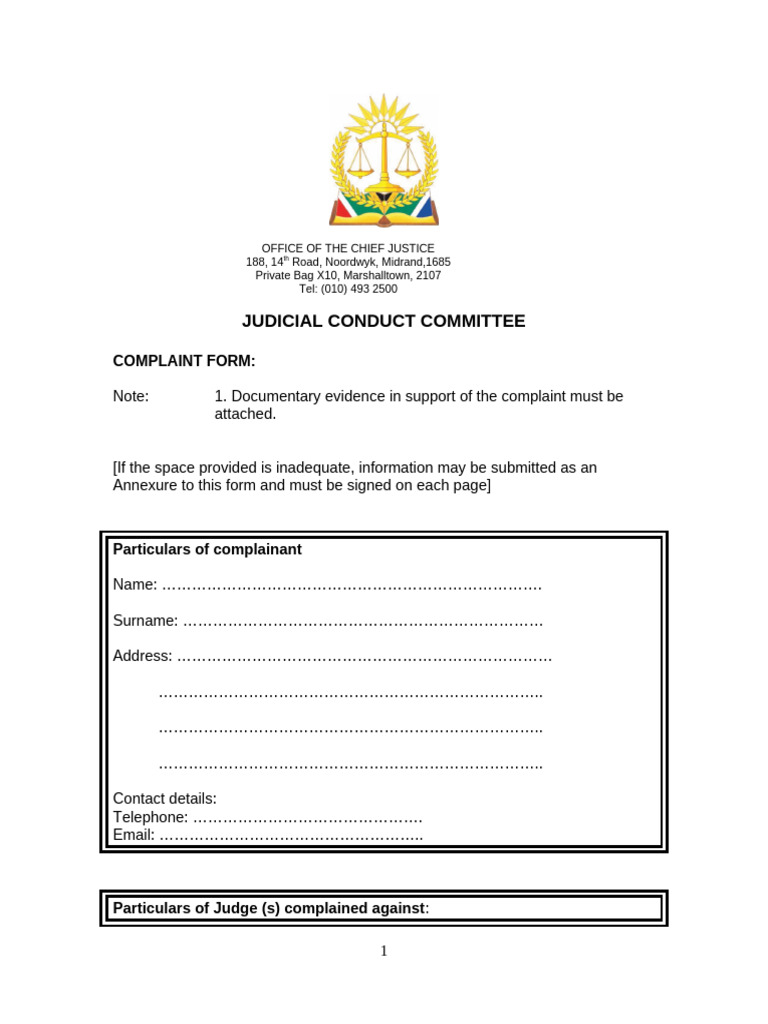JSC Complaint Form | PDF | Justice | Crime & Violence