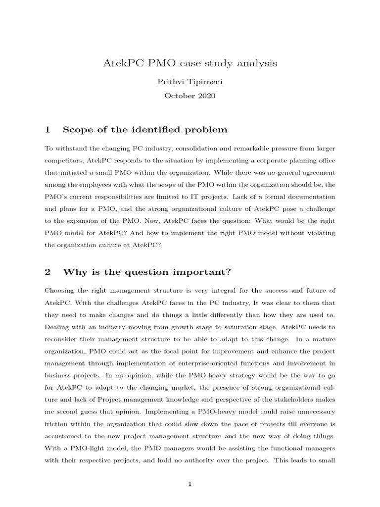 AtekPC PMO Case Study Analysis | PDF | Project Management | Economies