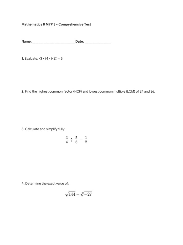 Math Test Ib Myp Math8 | PDF