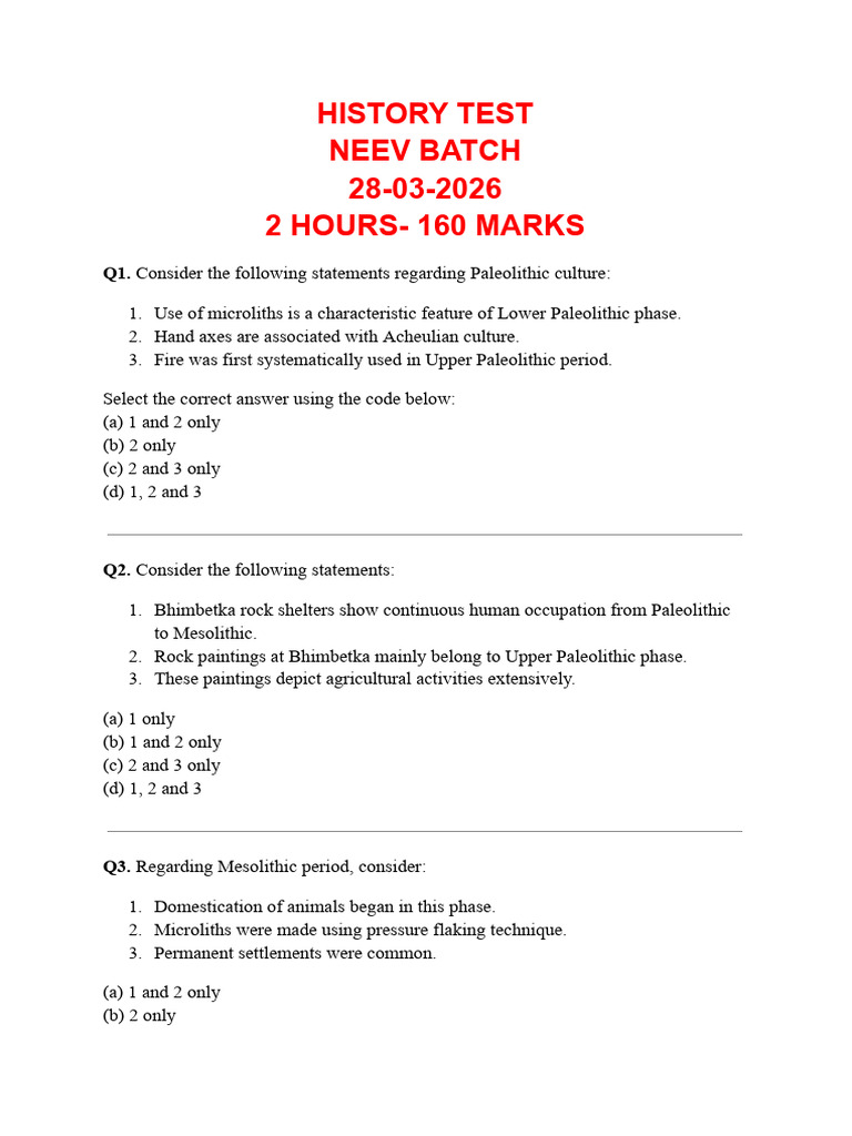 History Test | PDF | Paleolithic | Neolithic