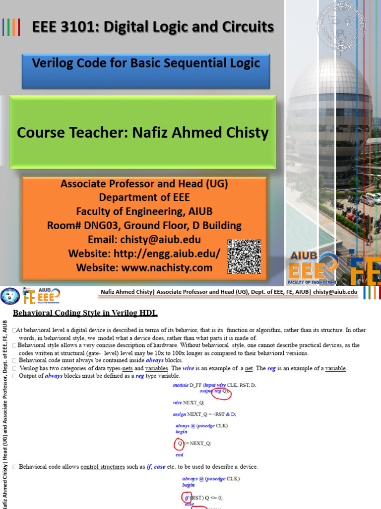 7_Verilog Code for Basic Sequential Logic_Spring26 | PDF | Logic Gate ...