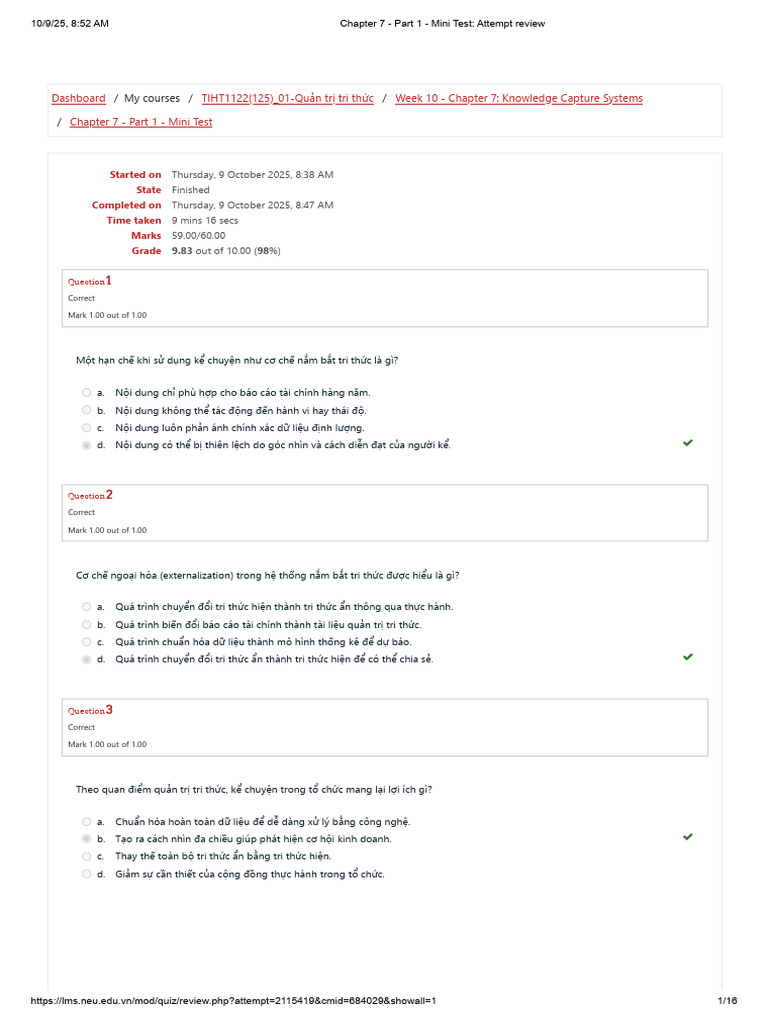 Chapter 7 Part 1 Mini Test Attempt Review | PDF