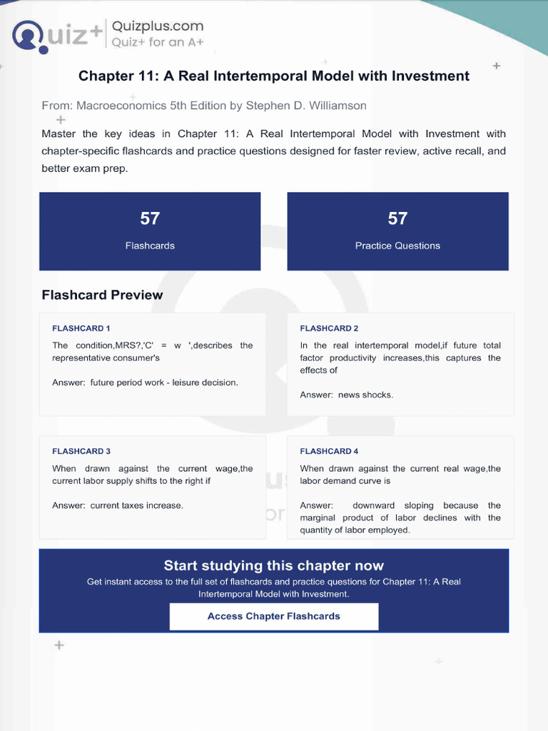 Flashcards for Chapter 11 a Real Intertemporal Model With Investment | PDF