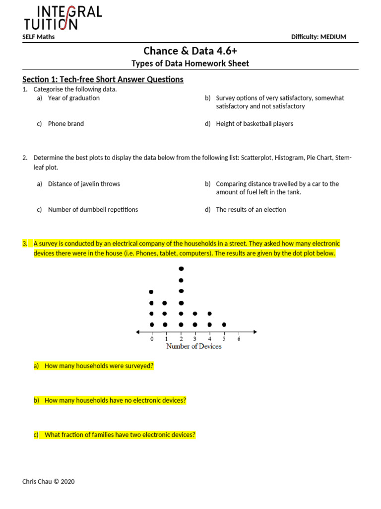 SELF-4-6 Types of Data and Plots Stem-leaf Howework Sheet | PDF