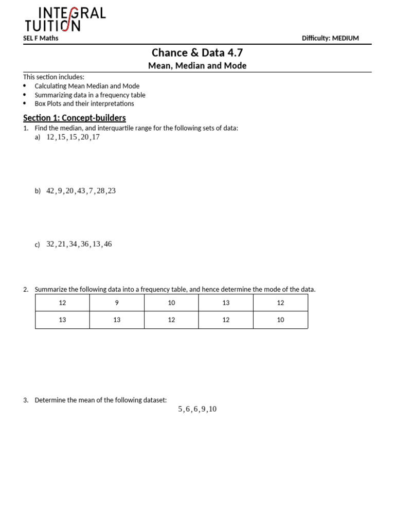 SELF-4-7 Mean Median Mode | PDF | Quartile | Statistical Analysis