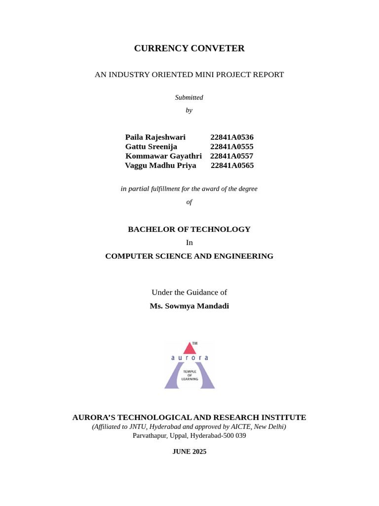 Mini Project Report Title Page | PDF