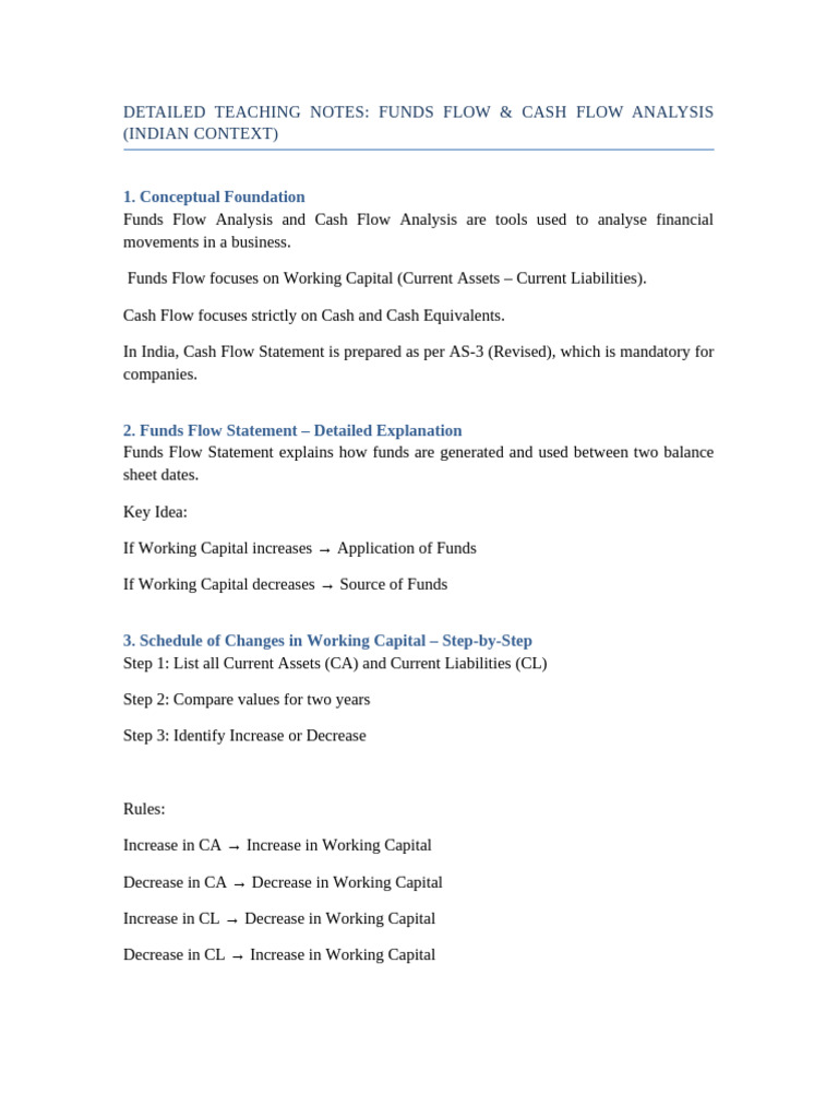 Detailed Funds Cash Flow Notes | PDF | Cash Flow Statement | Working ...