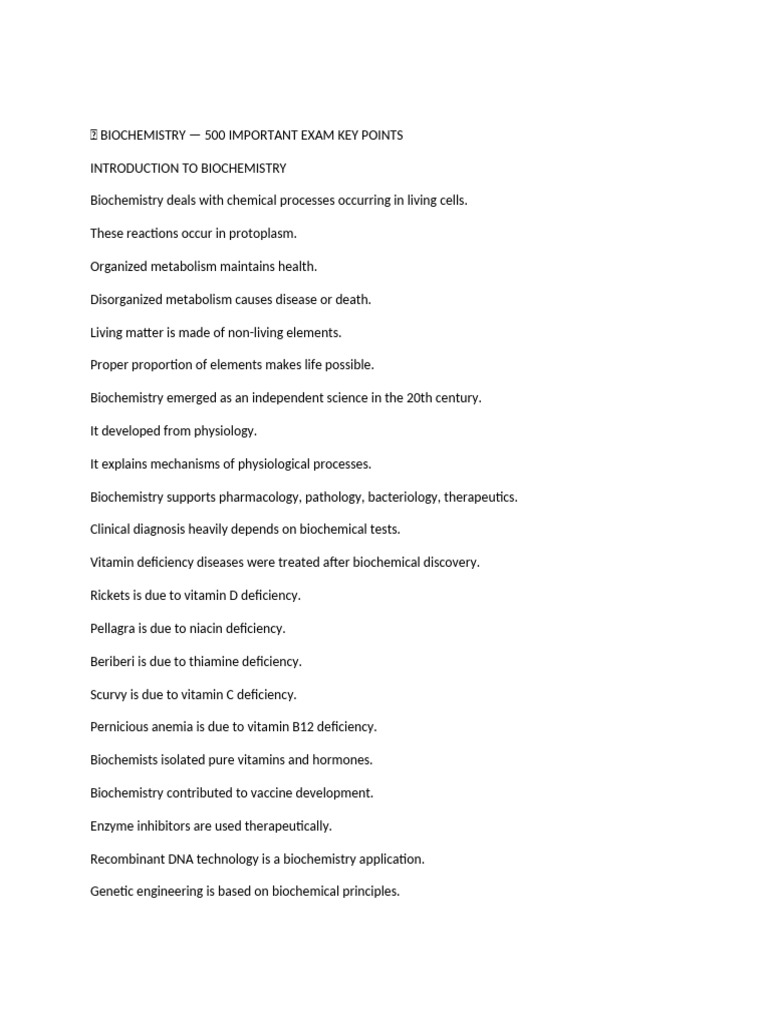 Biochemistry 500 Key Points | PDF | Nucleic Acids | Dna