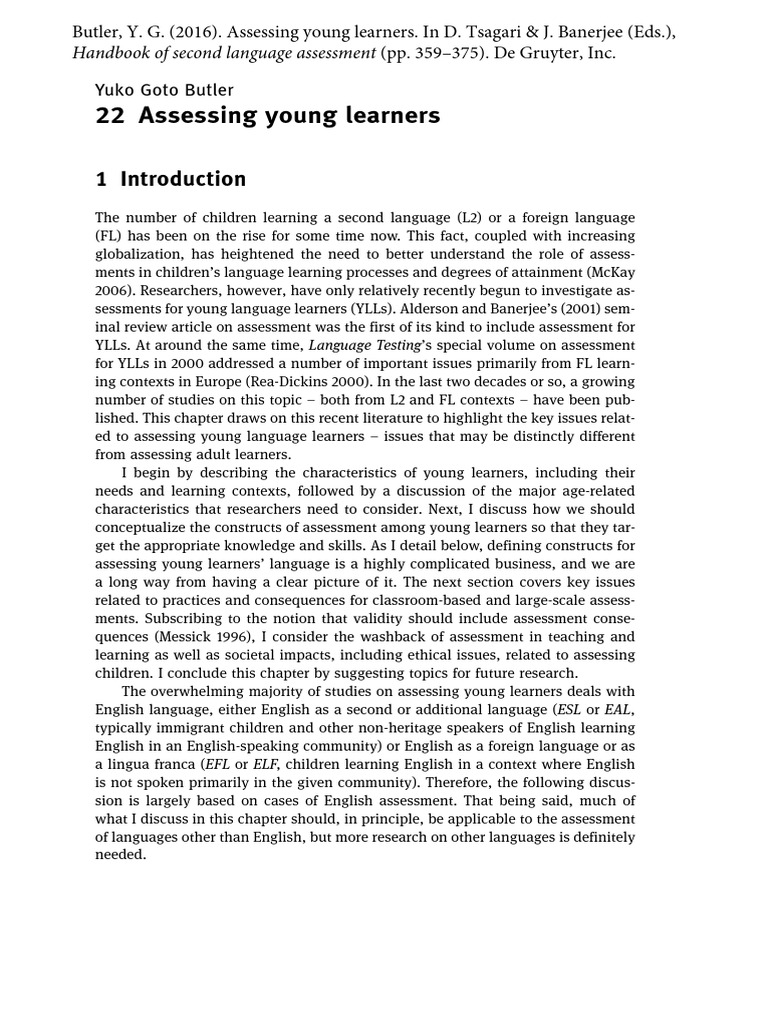 Butler - 2016 - Assessing Young Learners (1) | PDF | Educational ...