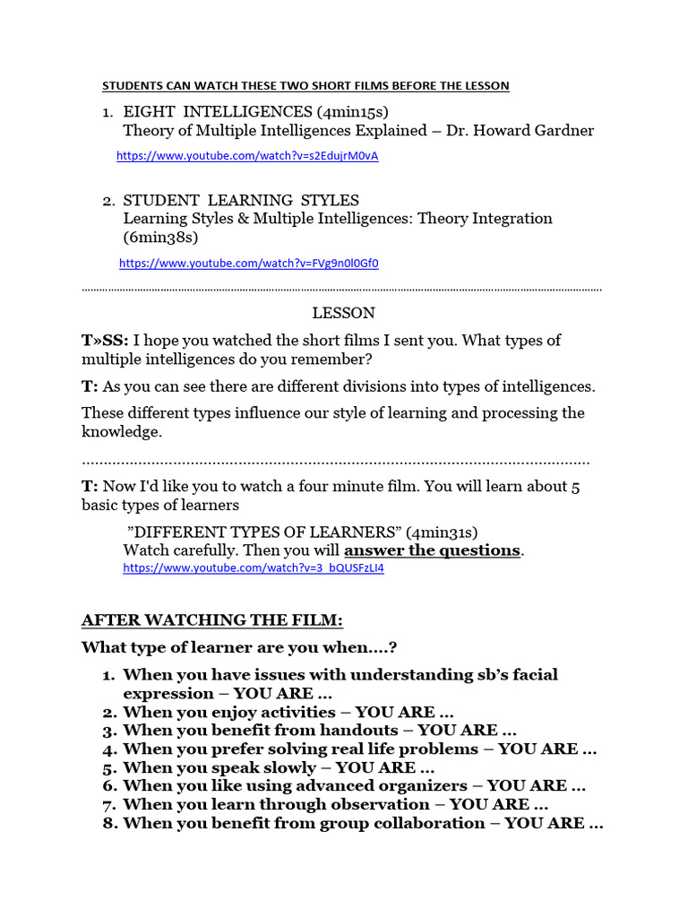 Multiple.intelligences.1 | PDF | Learning Styles | Learning