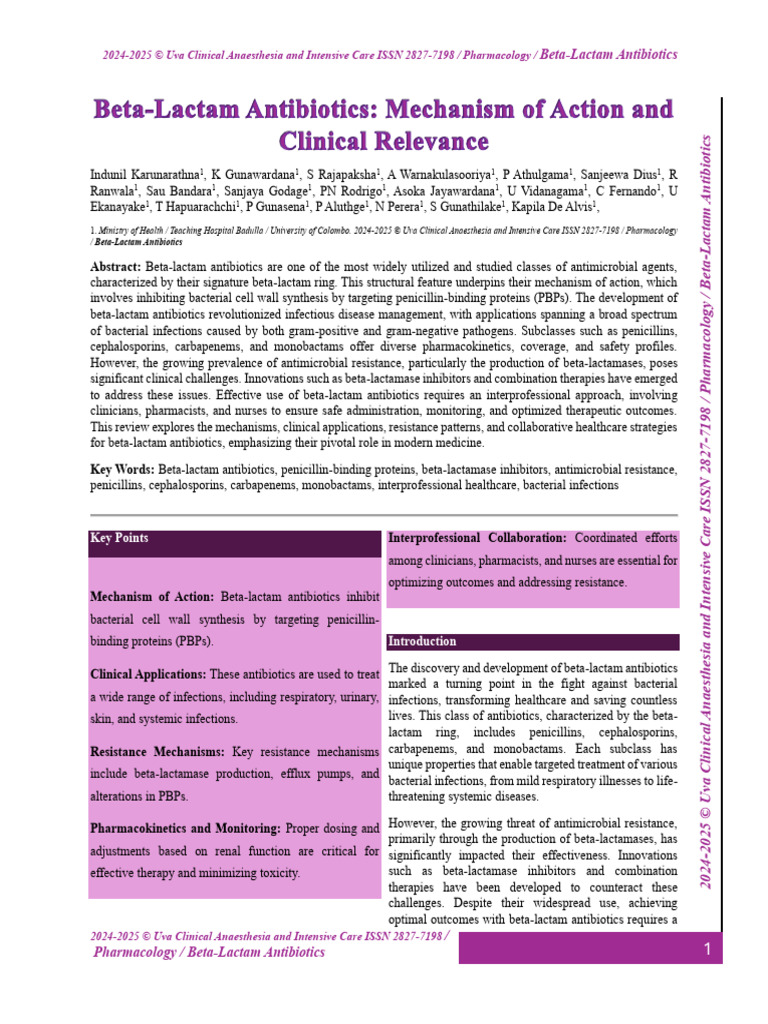Beta-Lactam Antibiotics: Abstract | PDF | Beta Lactamase | Penicillin