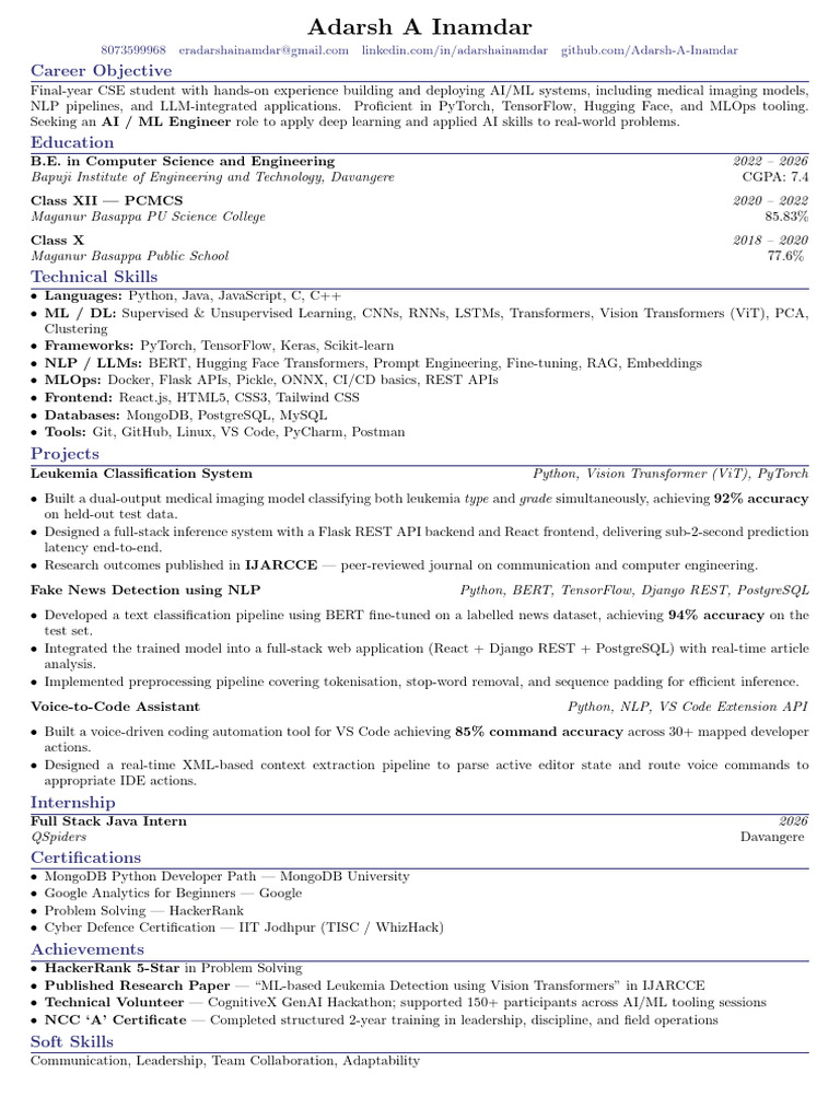 Ai Ml Resume | PDF | Machine Learning | Artificial Intelligence