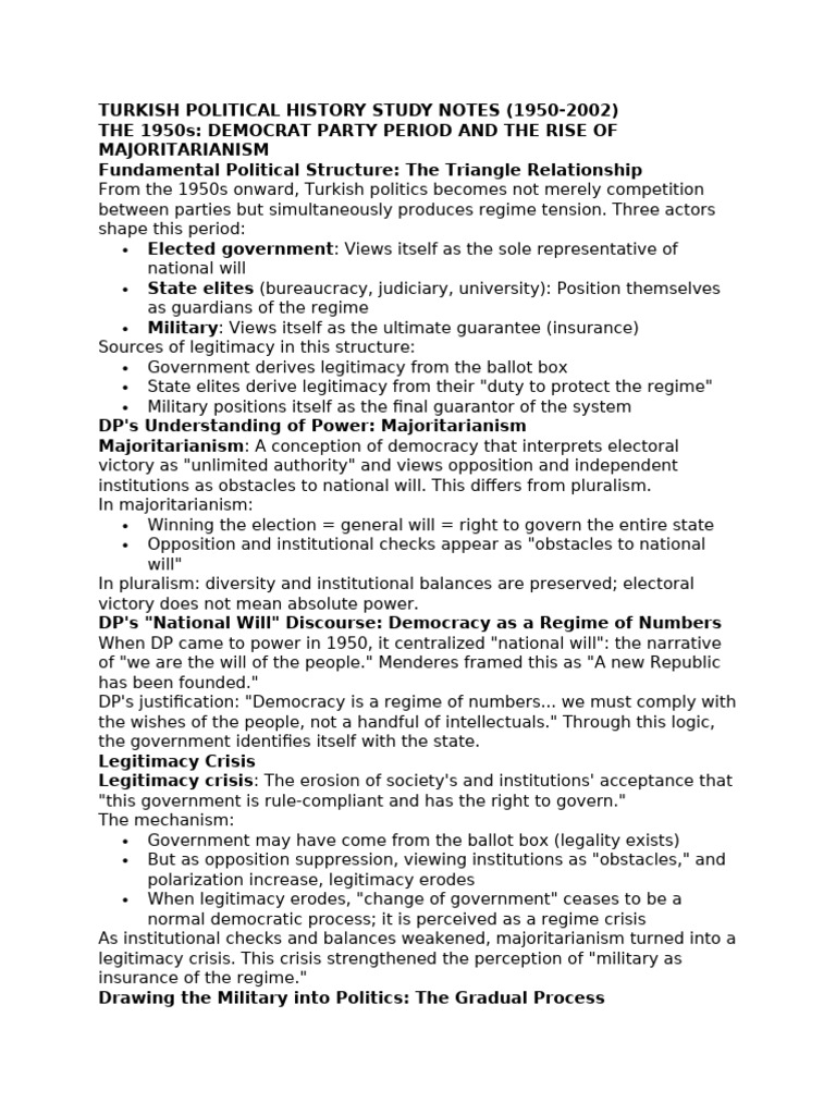 Turkish Political History Study Notes | PDF | Islamism | Political Science
