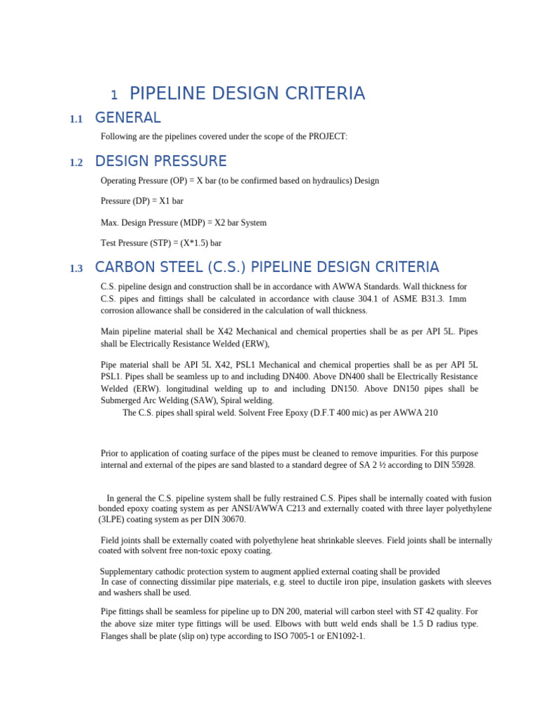 Appendix C - PIPELINE & MECHANICAL DESIGN CRITERIA | PDF | Pipe (Fluid ...