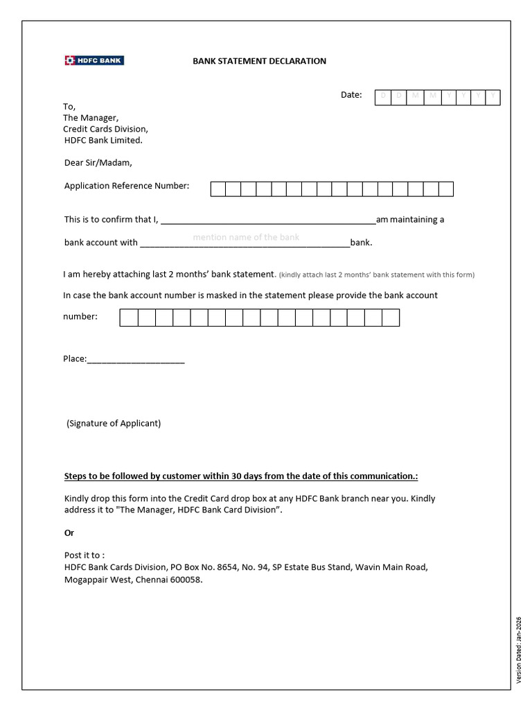 Bank Statement Declaration | PDF