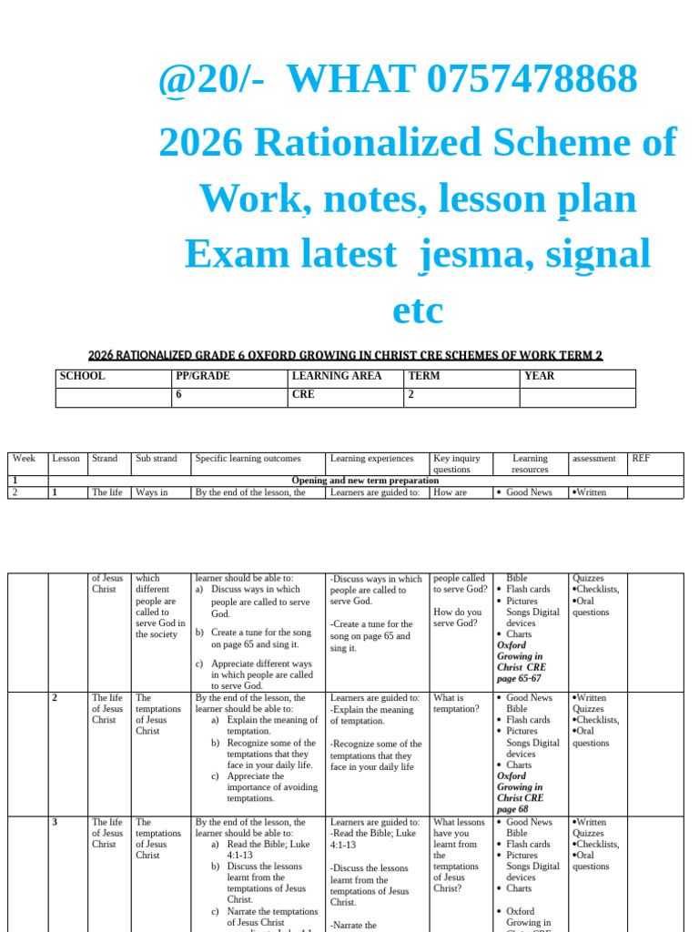 ?Term 2 Gr 6 Cre Schemes of Work Term 2 Growing in Christ | PDF | Jesus ...