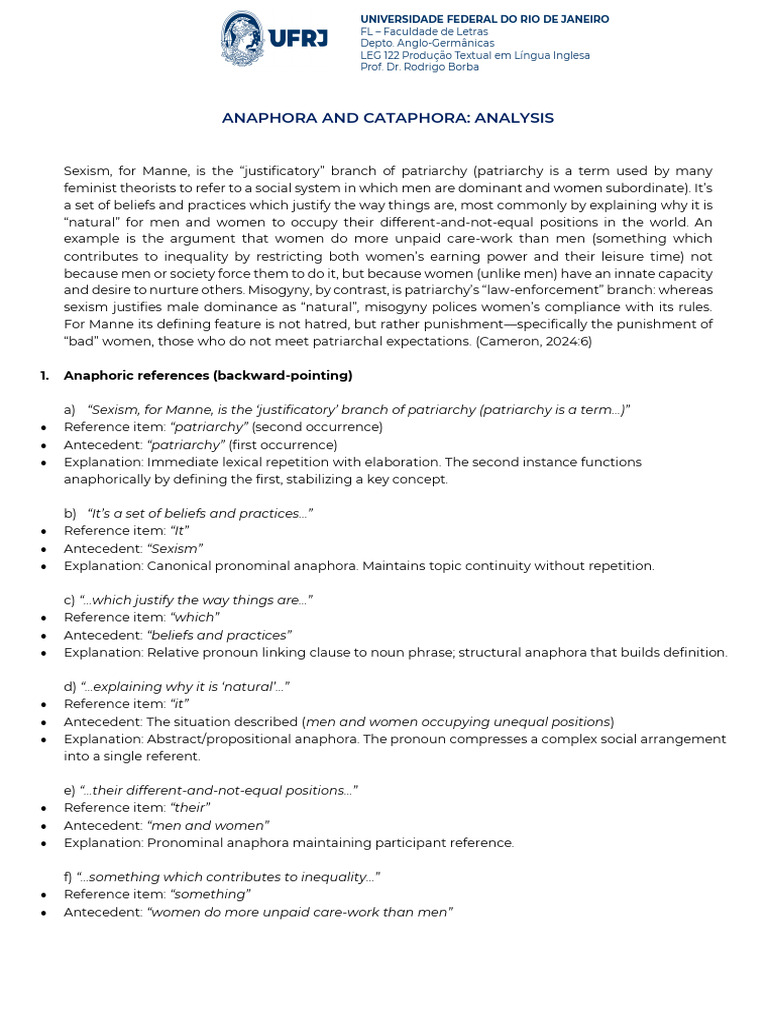 Anaphora_cataphora_analysis | PDF | Pronoun | Patriarchy